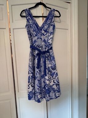 Heart of Haute NWOT Blue & White Cotton Fit & Flare Dress Small